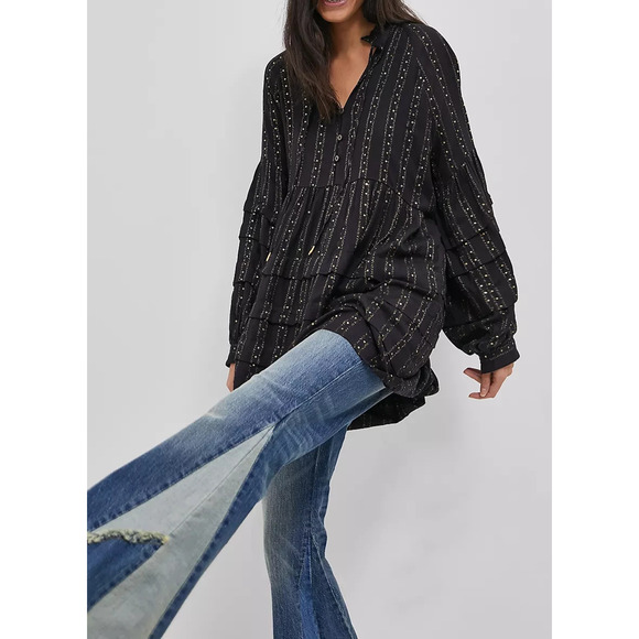 by Anthropologie Quinn Sequined Tunic Blouse Shimmer Small Witchy Whimsigoth - Picture 16 of 16